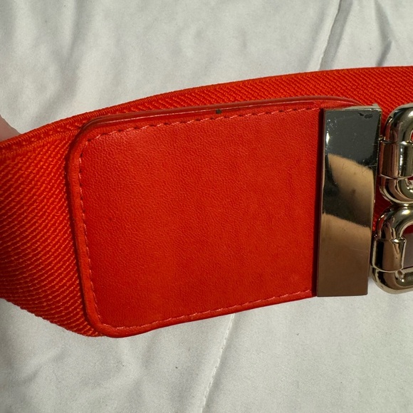 Y2K Gold Geometric Wide Stretch Belt New York & Co Interlock L/XL Orange 90s - Picture 11 of 14